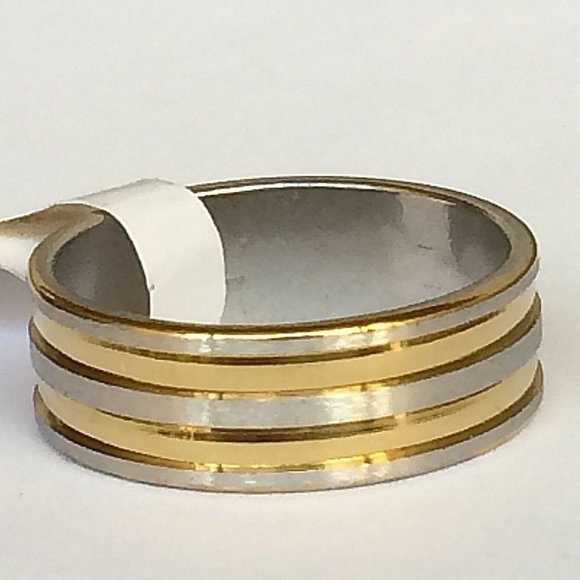 Silver Gold Stainless Steel Ring Size 8 Band Mens Womens Wedding Eternity 2 Tone - Picture 2 of 10
